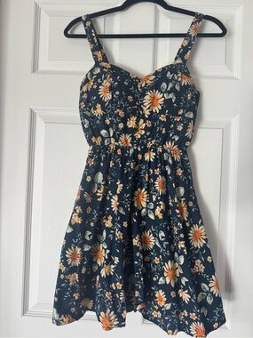 bailey blue Navy Floral Sundress with Orange Daisy Print